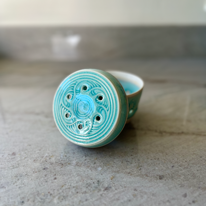 Medium Incense Jar, Porcelain and Blue Glaze