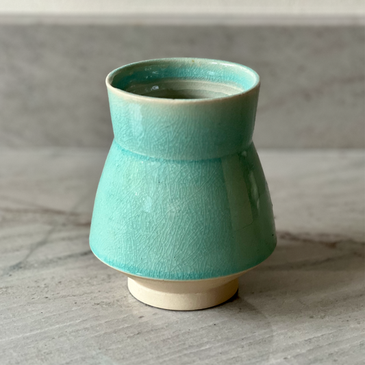 Small White Clay Vase, Translucent Blue Glaze