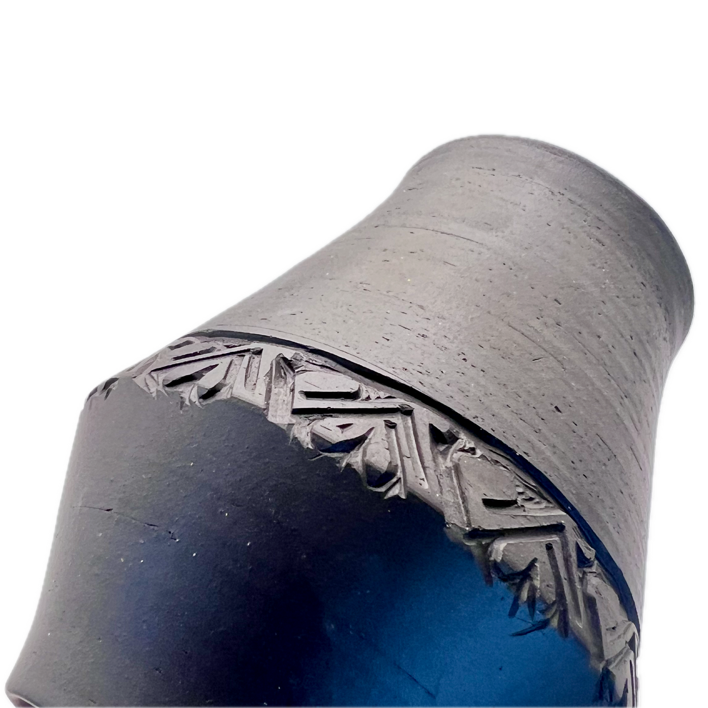 Small Black Clay Vase, Bare Clay with Basic Carving