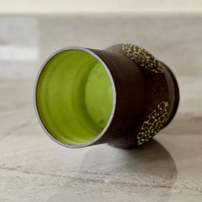 Medium Black Gritty Clay Vase, Opal Green Glaze and Bare Clay