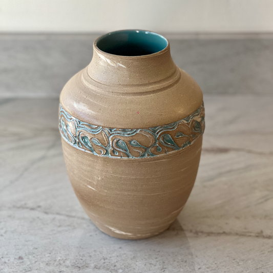 Marbled Stoneware Vase, Blue Green Glaze